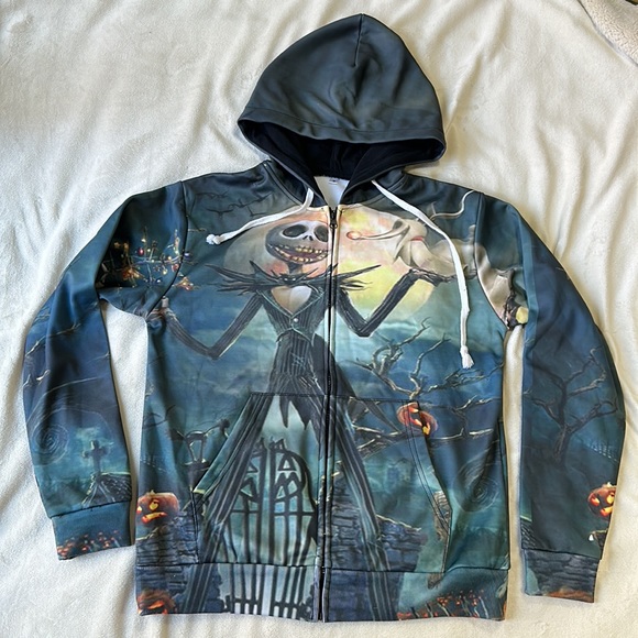 Nightmare Before Christmas Jack Skellington zip up graphic print hoodie - Picture 1 of 8